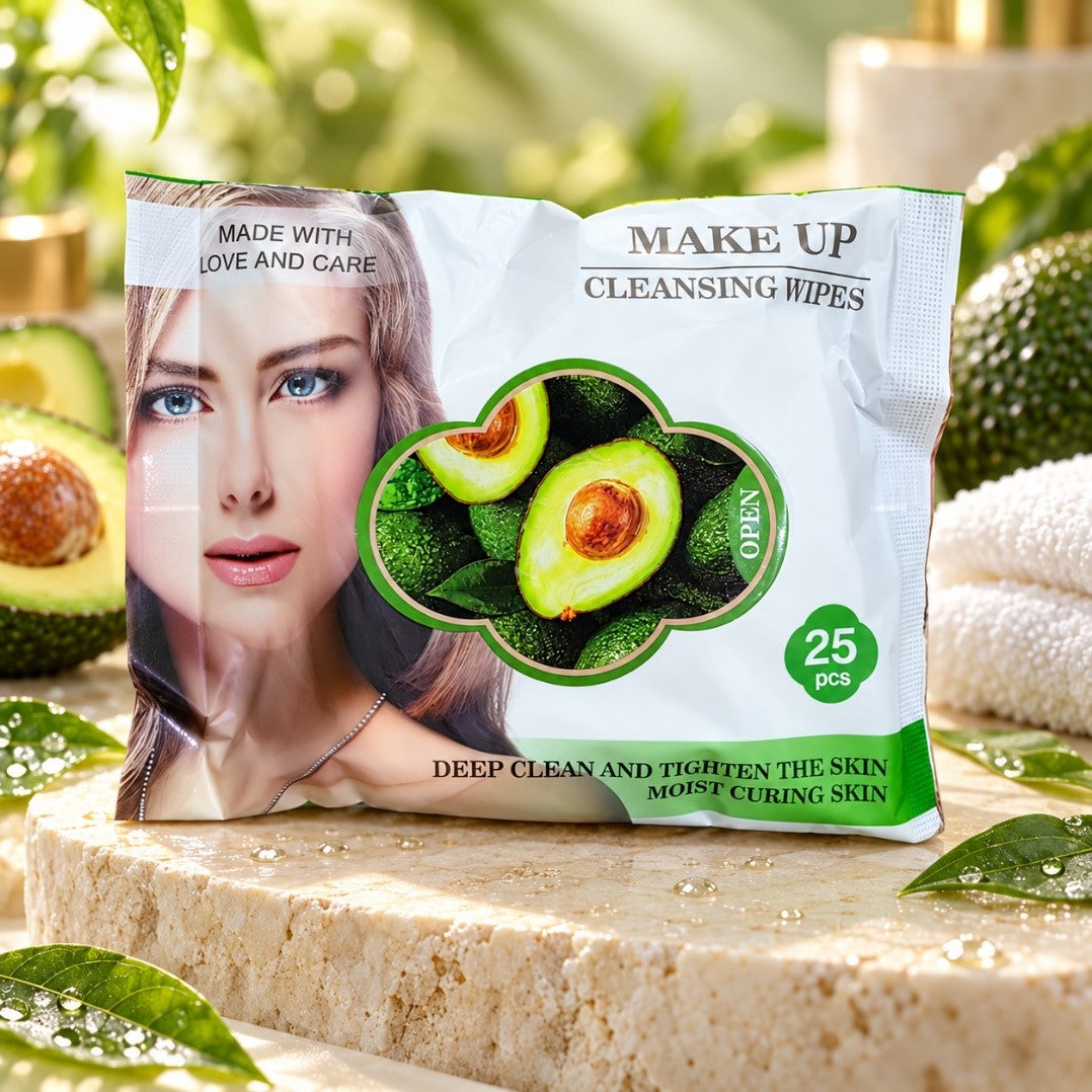 25-piece makeup cleansing wipes avocado