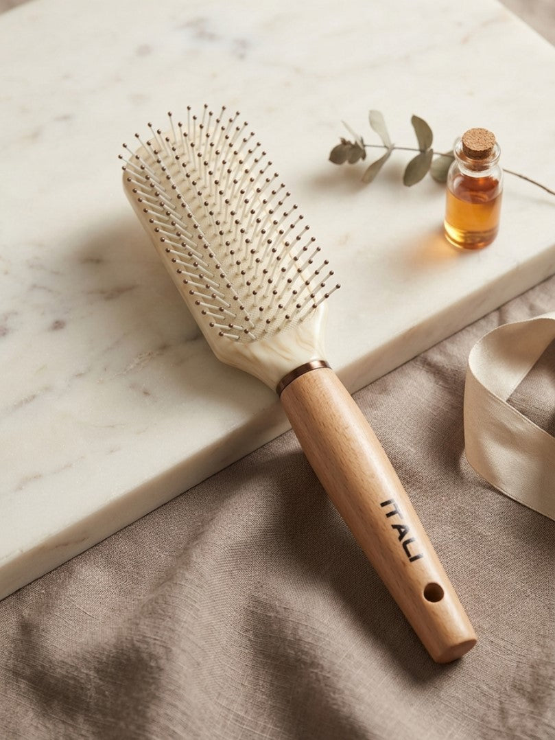 Flat Air Cushion Hair Brush with Wooden Handle