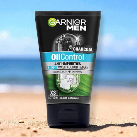 Garnier Men Charcoal Oil Control 3 In 1 Wash, Scrub and Mask 100ml