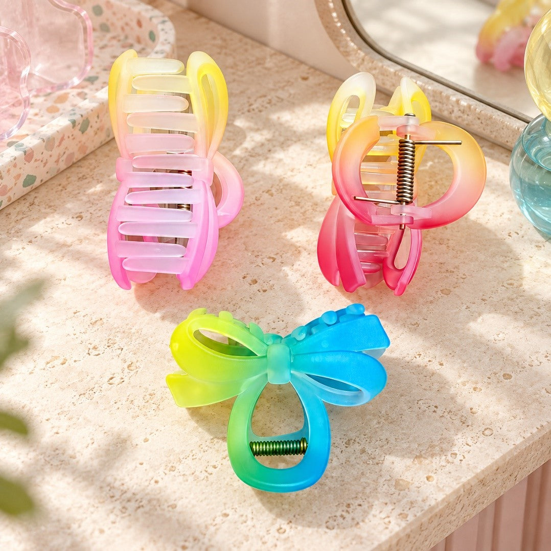 Gradient Ribbon Bow Design Hair Claw Clip