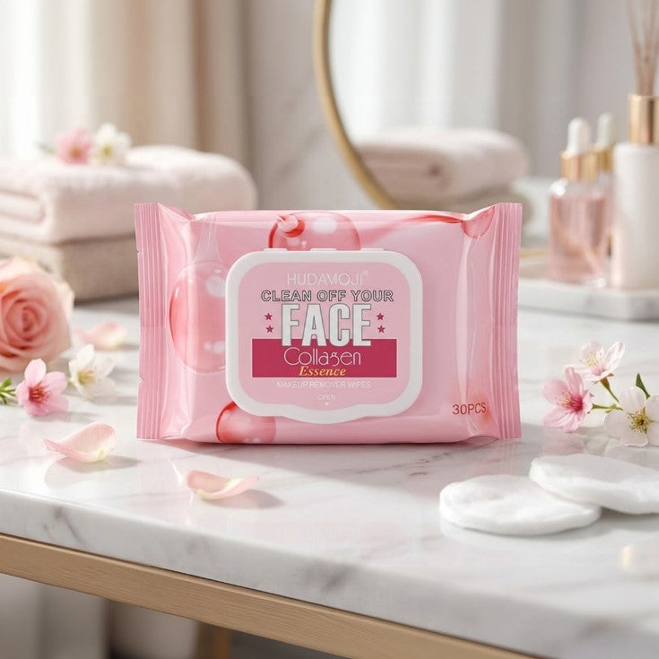 Hudamoji Collagen Makeup Remover Cleansing Wipes 30 Pieces