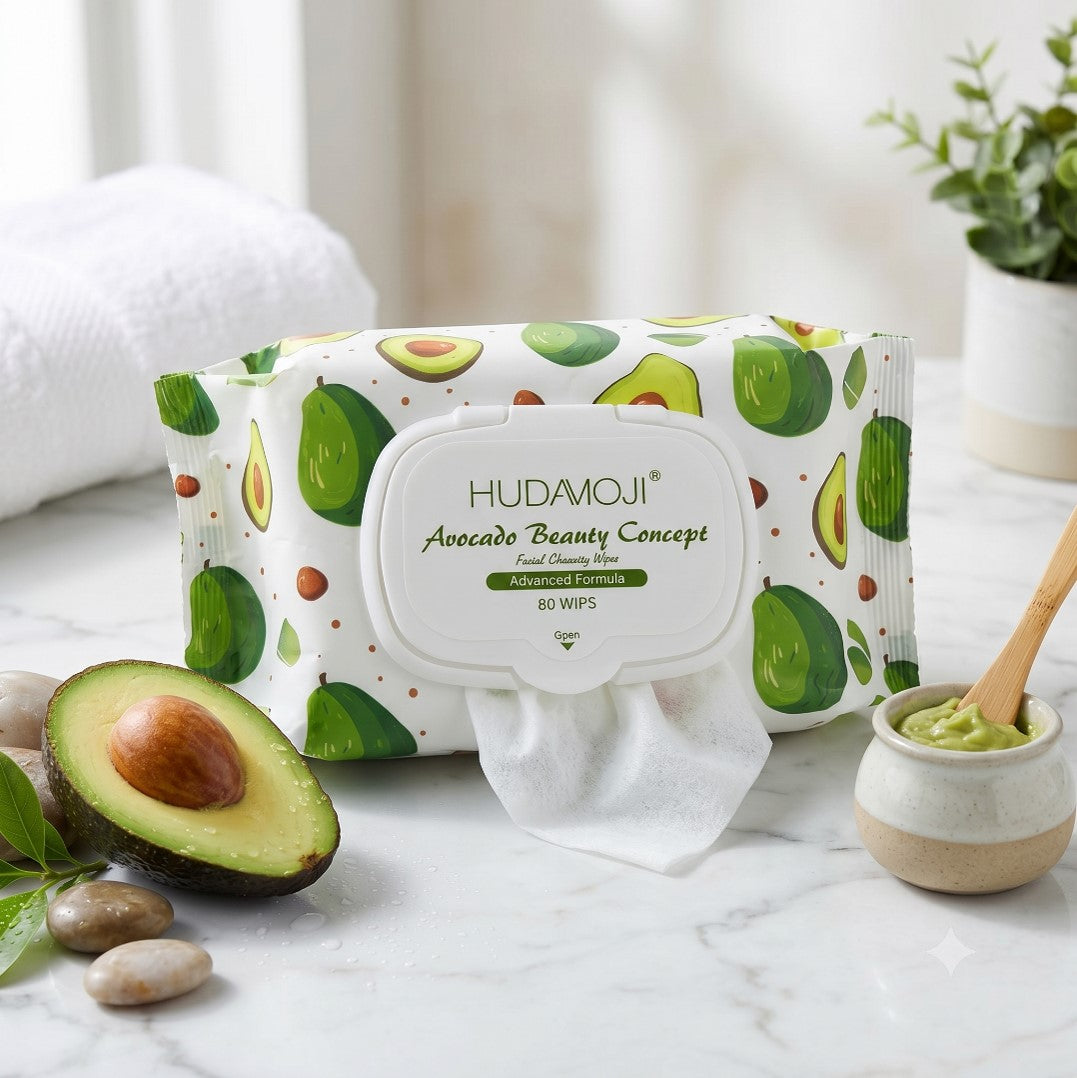 Hudamoji Facial Cleaning Wipes 80 Pieces Avocado