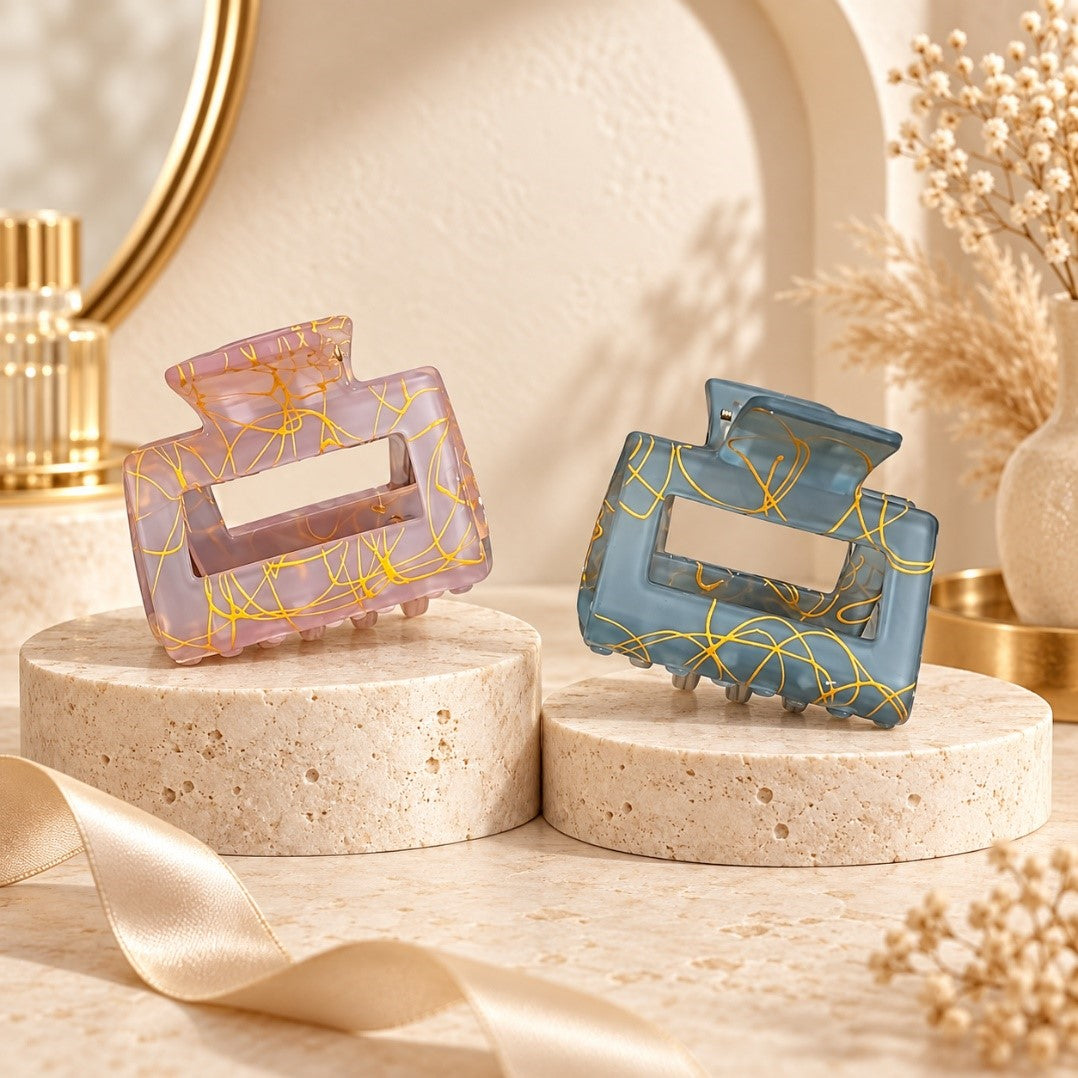 Marble Golden Line Hair Claw Clip