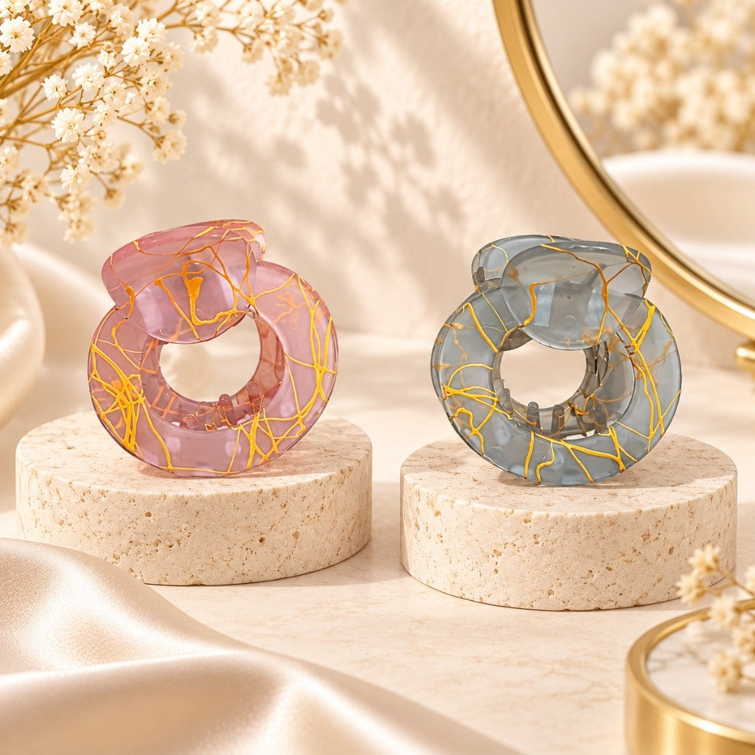 Marble Golden Line Hair Claw Clip