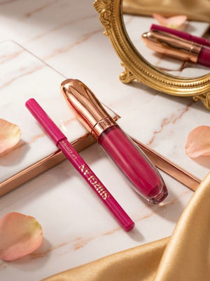 Matte Lip Gloss Liquid Lipstick with Lip Pencil 2 IN 1