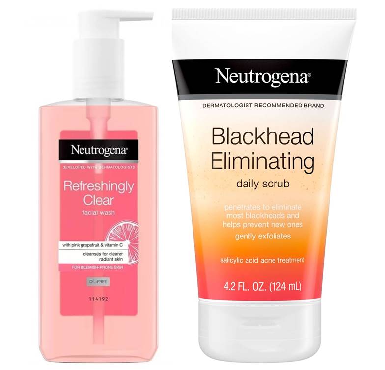 Neutrogena Refreshingly Clear Pink Grapefruit Facial Wash & Blackhead Facial Scrub Bundle