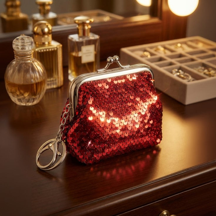 Sequin Wallet Pouch Clutch with Key Chain