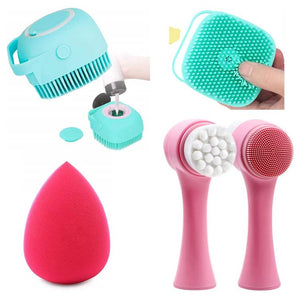 Silicone Brush for Face and Body Set with Blending Puff