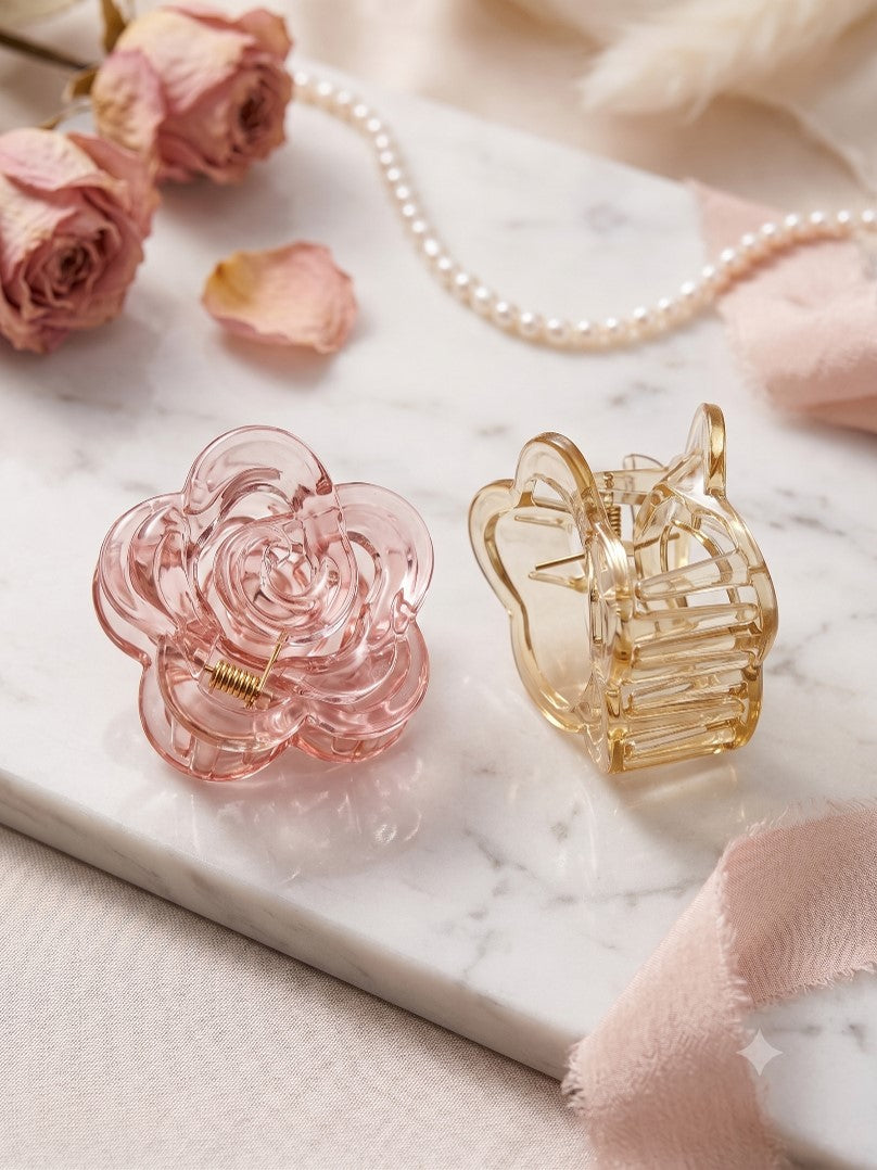 Transparent Floral Claw Clip
