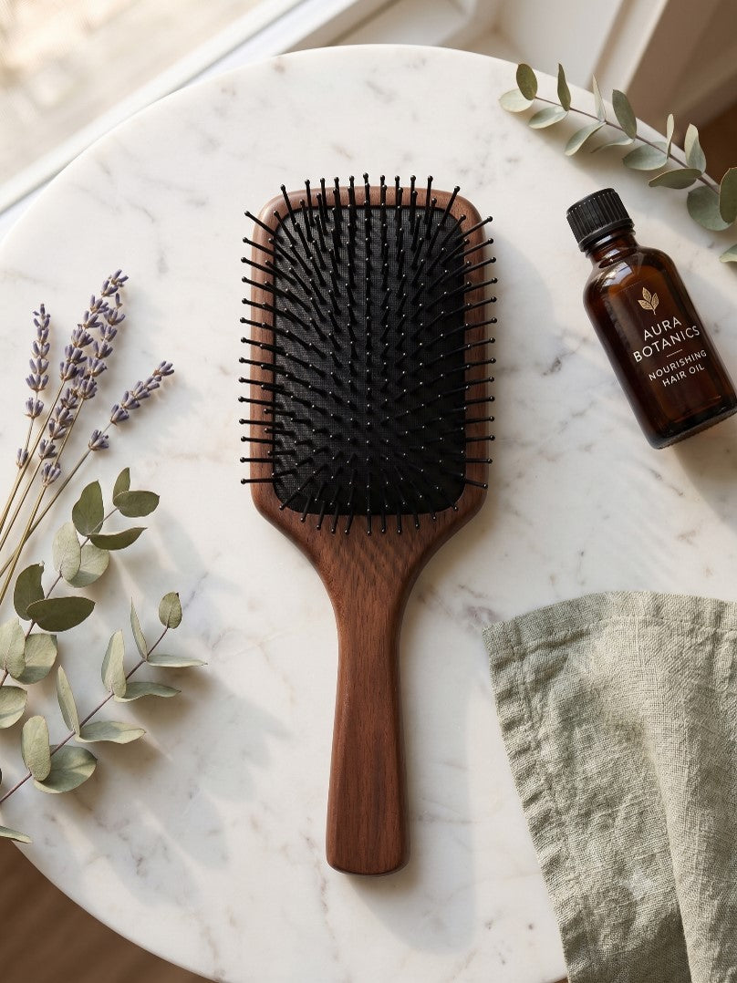 Wooden Paddle Hair Brush with Nylon Bristles