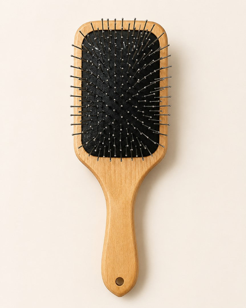 Wooden Square Paddle Hair Brush with Metal Bristles Premium