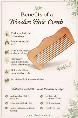 Wooden Hair Comb Fine Tooth Peach Wood