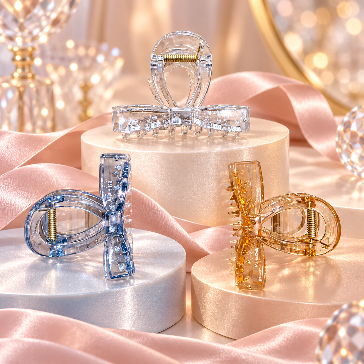 Bow hair claw clip transparent jelly clips in clear, ice blue and amber