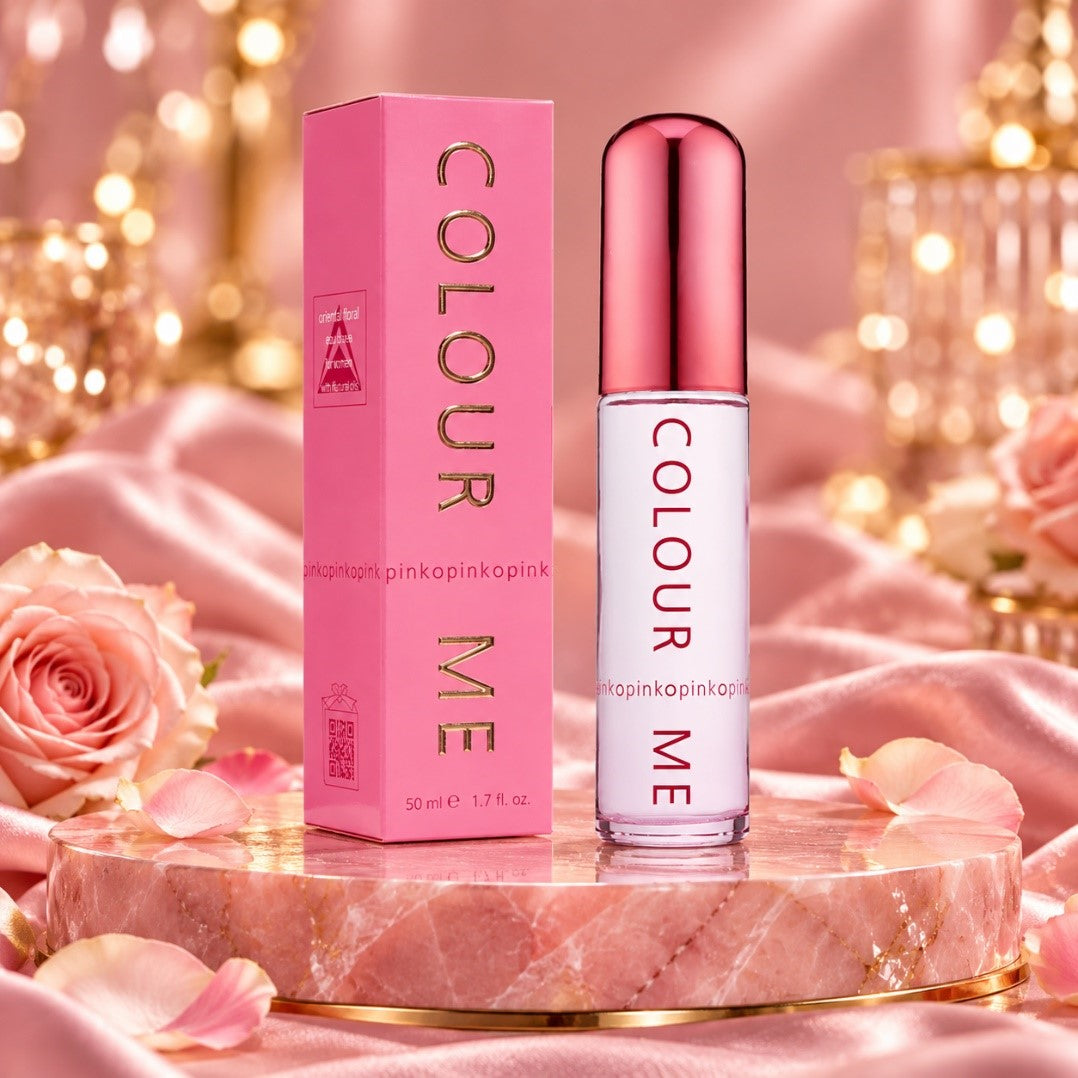 Colour Me Pink Eau de Parfum for Women 50ml bottle and box with roses