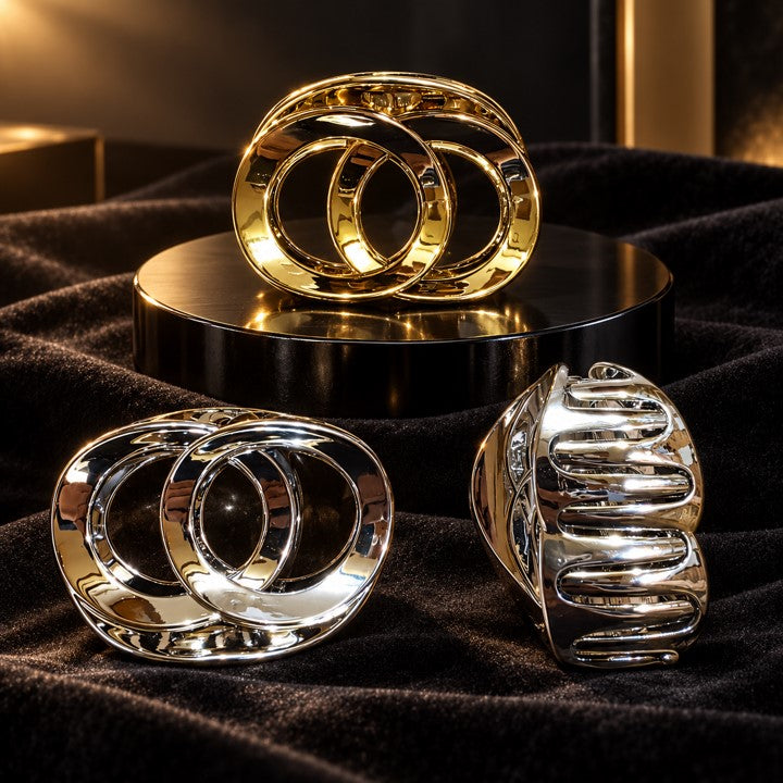 Double ring metal hair claw clip in gold and silver