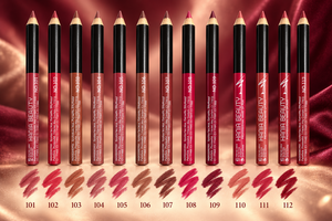 Hania Beauty 12-Color Lip Liner Pencil shades 101 to 112 with swatches