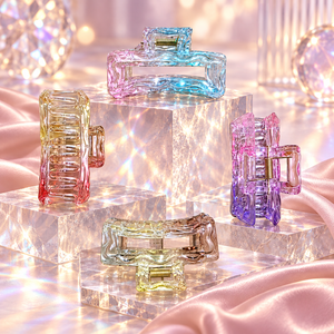 Rectangle hair claw clip ripple gradient in pink blue, yellow red, pink purple and yellow grey