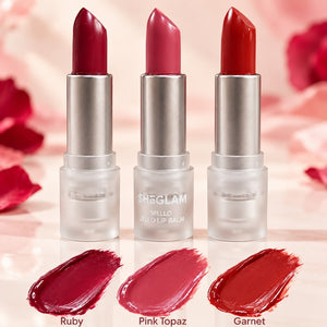 Mello Jello Nourishing Lip Balm shades Ruby Pink Topaz and Garnet