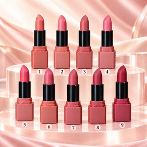 Square Case Velvet Matte Lipstick in nine shades numbered 01 to 09