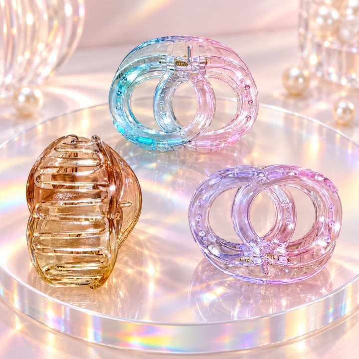 Transparent double ring hair claw clips in gradient colours
