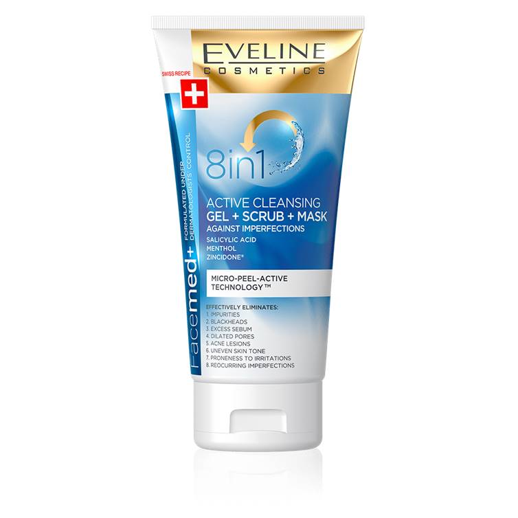 Eveline Facemed+ 8in1 Active Cleansing Gel+Scrub+Mask 150ml