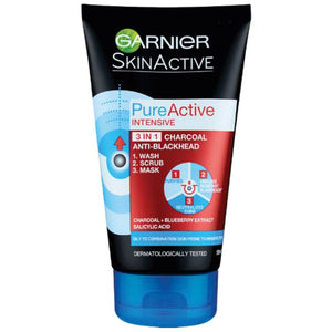 Garnier Pure Active 3in1 Charcoal Blackhead Wash Scrub Mask 150ml