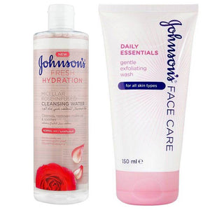 Johnson's Fresh Hydration Micellar Cleansing Water & Gentle Exfoliating Face Wash Bundle