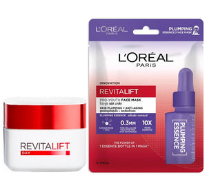 L'Oreal Paris Revitalift Day Cream & Pro Youth Face Mask Plumping Essence