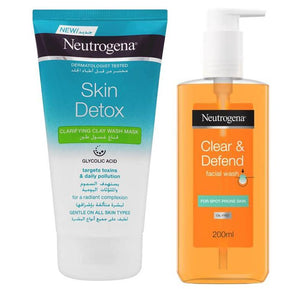 Neutrogena Clear & Defend Facial Wash & Skin Detox 2-In-1 Clay Wash Mask Bundle