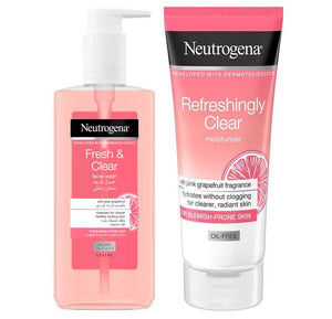 Neutrogena Fresh & Clear Pink Grapefruit Facial Wash & Neutrogena Refreshingly Moisturizer Bundle