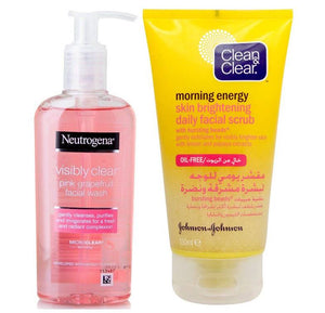 Neutrogena Visibly Clear Pink Grapefruit Facial Wash & Clean & Clear Morning Energy Skin Brightening Daily Facial Scrub Bundle