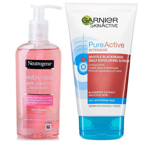 Neutrogena Visibly Clear Pink Grapefruit Facial Wash & Garnier Ultra Exfoliating Scrub Bundle