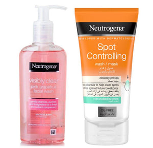 Neutrogena Visibly Clear Pink Grapefruit Facial Wash & Neutrogena Spot Controlling 2-in-1 Face Wash Mask Bundle