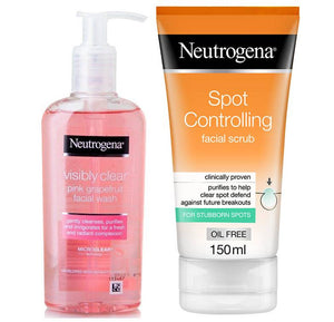 Neutrogena Visibly Clear Pink Grapefruit Facial Wash & Spot Controlling Facial Scrub Bundle