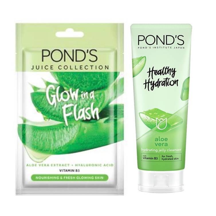 Pond's Healthy Hydration Aloe Vera Hydrating Jelly Cleanser & Facial Sheet Mask Bundle