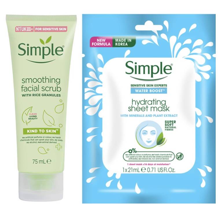 Simple Face Boost Simple Kind to Skin Smoothing Facial Scrub & Water Boost Hydrating She ...