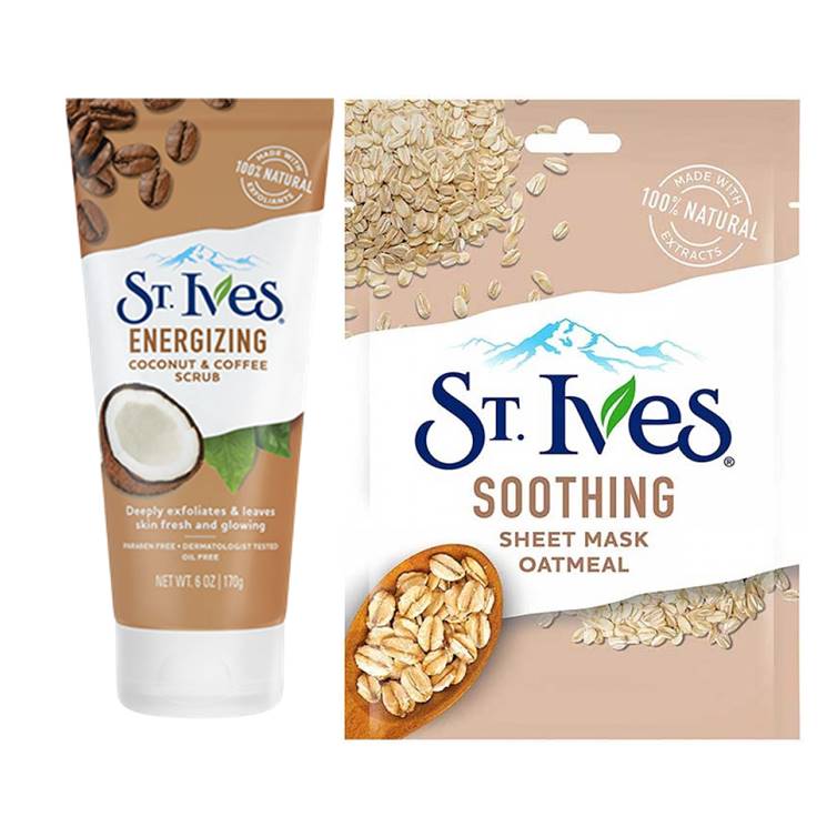 St. Ives Scrub Coconut & Coffee Energizing Scrub & Soothing Sheet Mask Oatmeal